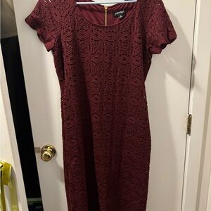 Roz & Ali Deep Red Lace Midi Dress